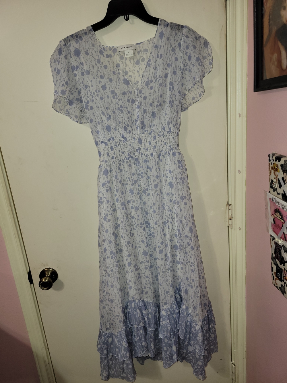 Light Blue Floral Maxi Dress with Flutter Sleeves